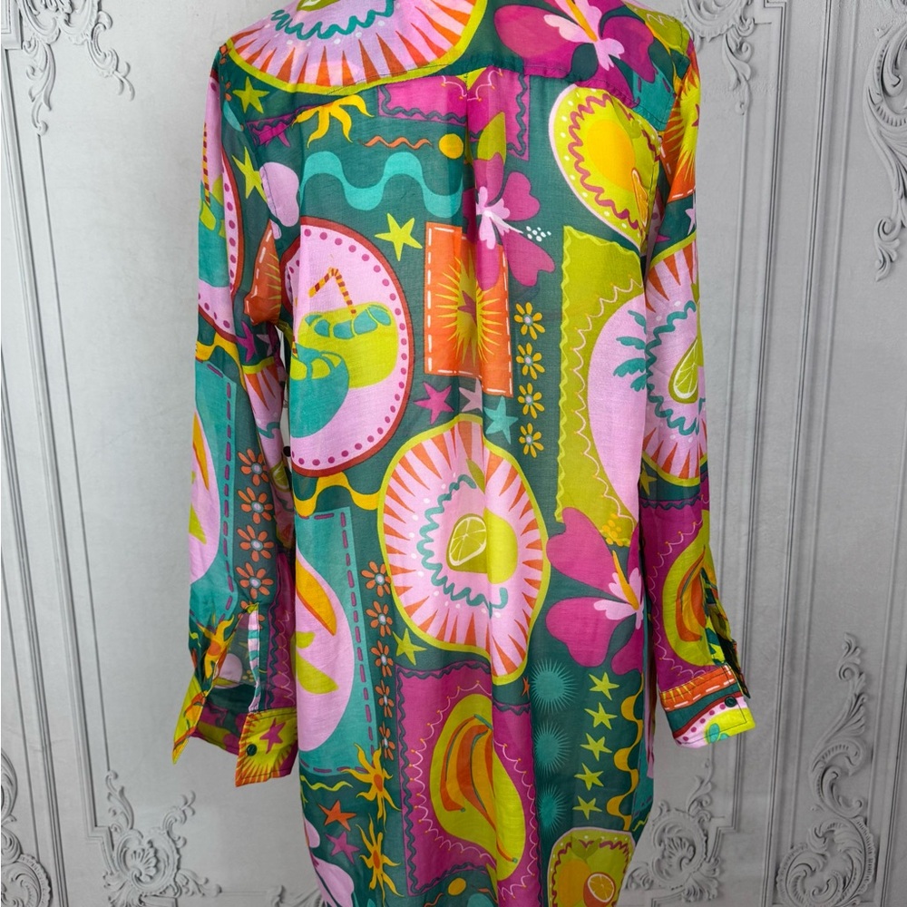 Vibrant Tropical Multicolor Oversized Button Up Shirt Dress - Picture 6 of 12